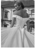 Off Shoulder Beaded Ivory Satin Tulle Vintage Wedding Dress